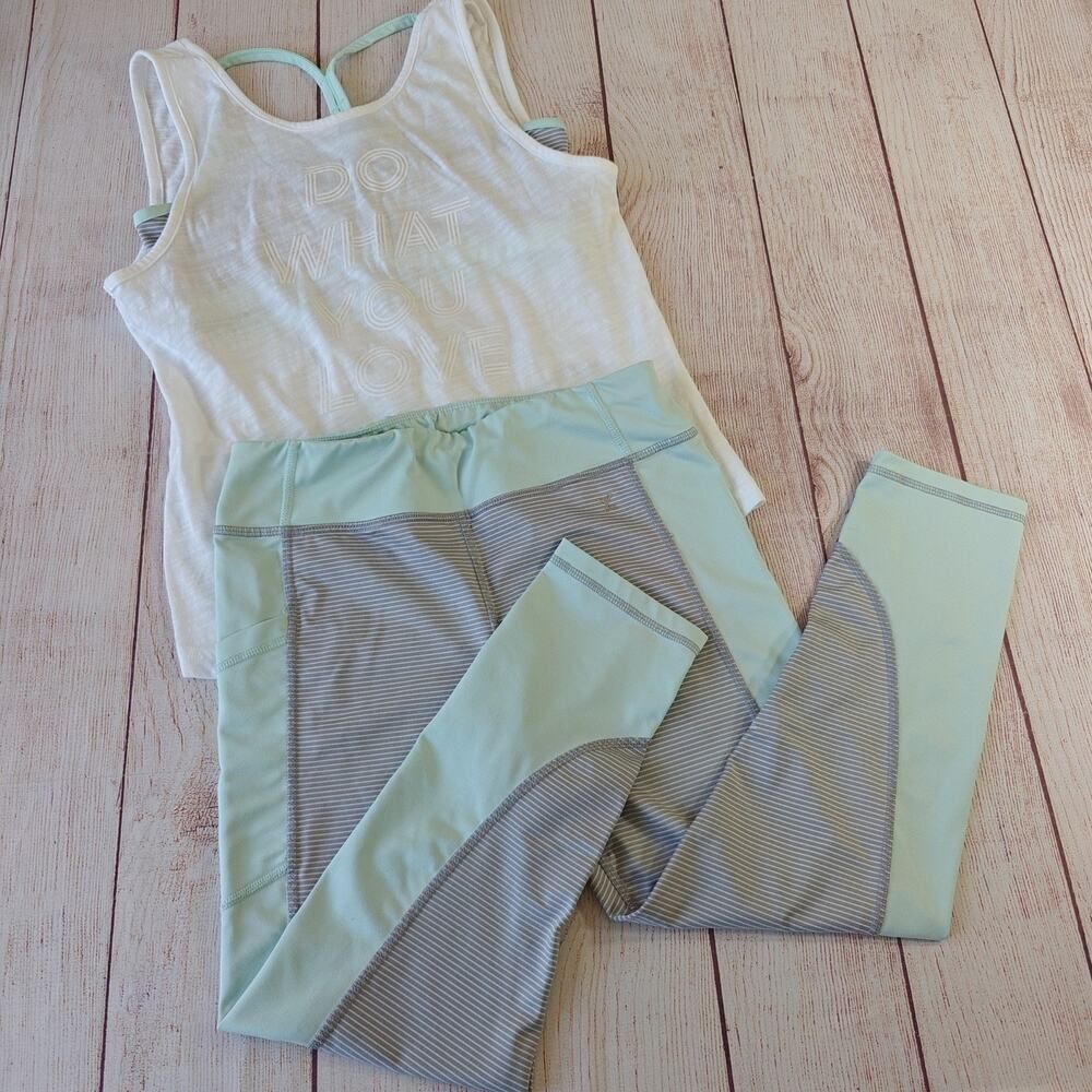 Xersion athletic tank top & striped quick-dri capri legging set sz L/14